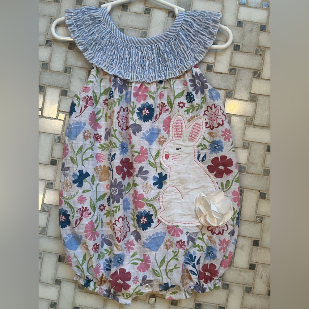 Mudpie Floral Baby Romper with Bunny Design
